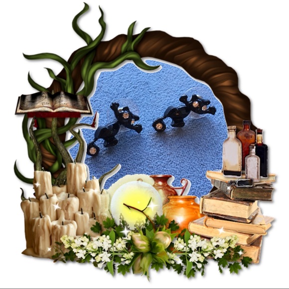 Black Cat  White Eyes Dangle Earrings - Picture 7 of 7